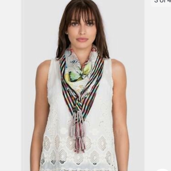 Johnny Was Multicolor Butterfly and Stripe Scarf - Picture 2 of 10